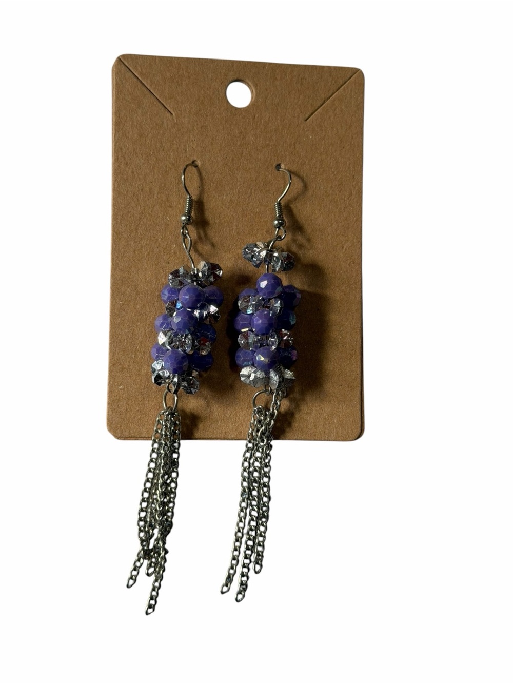 Purple Beaded Tassel Drop Earrings